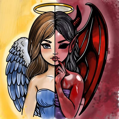 realistic angel half demon