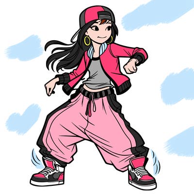 teenage girl doing street dance in baggy clothes