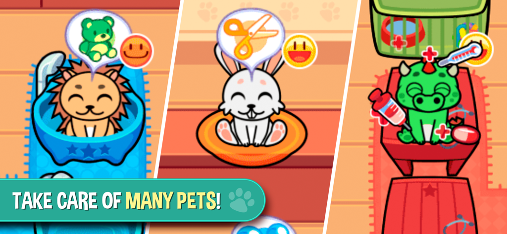 My Virtual Pet Shop: Vet Salon - Diverse animals receiving grooming and medical care in My Virtual Pet Shop Vet Salon