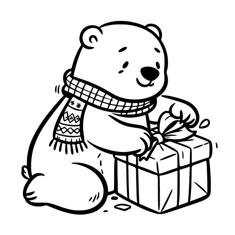 polar bear wrapping a present