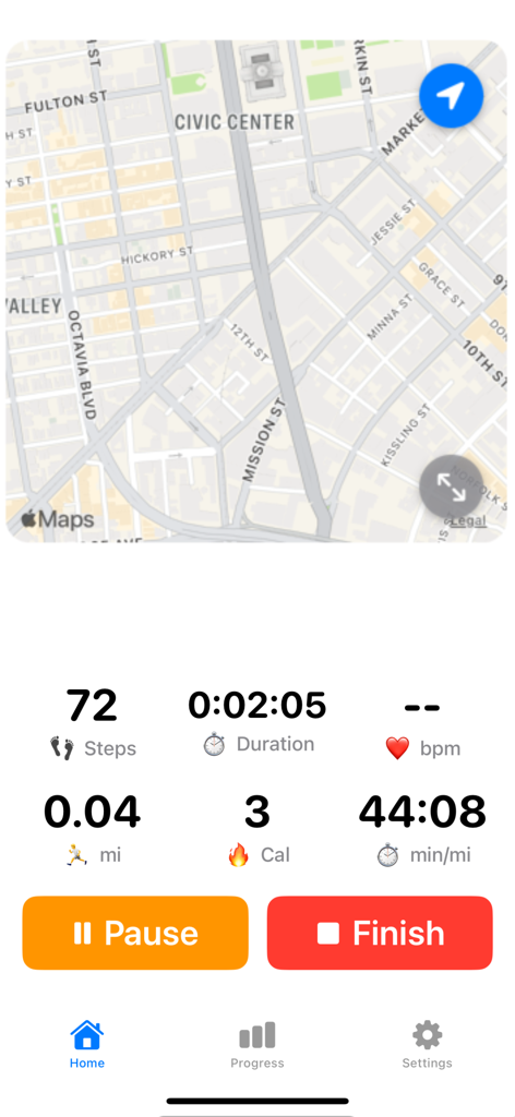 Running app - Running Tracker - Running app tracking screen showing live GPS map, pace, and calories burned.