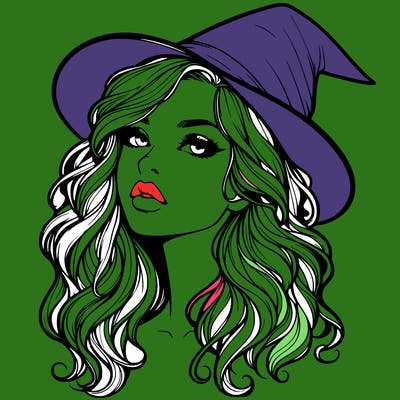 realistic witch girl with wavy hair and lips