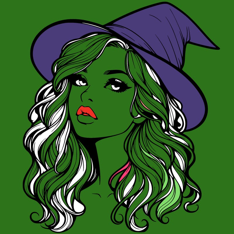 realistic witch girl with wavy hair and lips