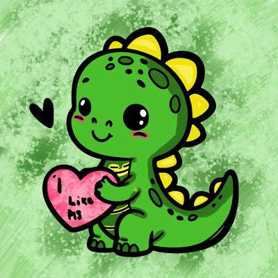 cute dinosaur holding a heart