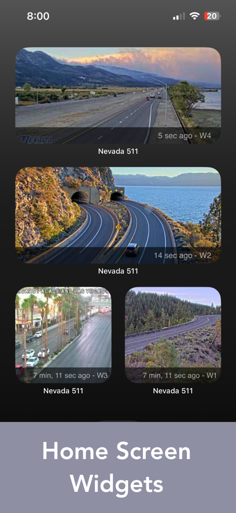 Nevada 511 Road Conditions - Home screen widgets showing live traffic cameras for Nevada road conditions