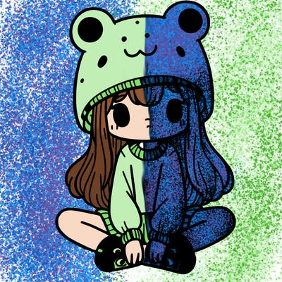 a girl wearing a frog hat and some frog socks