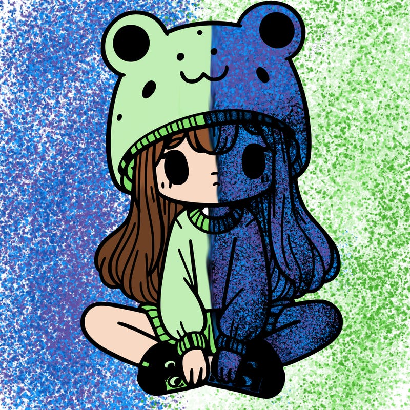 a girl wearing a frog hat and some frog socks