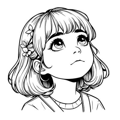 realistic girl looking up