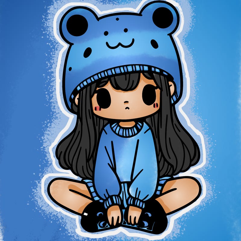 a girl wearing a frog hat and some frog socks