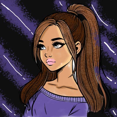 realistic girl with a high ponytail