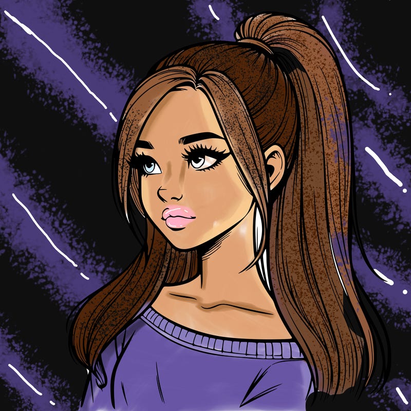 realistic girl with a high ponytail