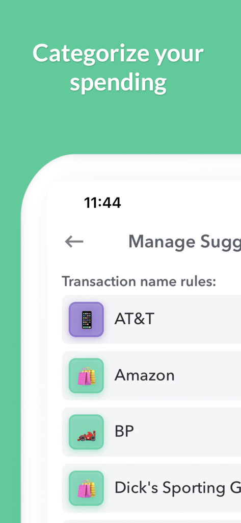 Weekly: Budget Planner App - Weekly budget app spending categorization screen showing transaction rules with merchant icons