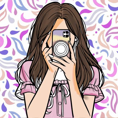 a realistic girl holding her phone taking pictures