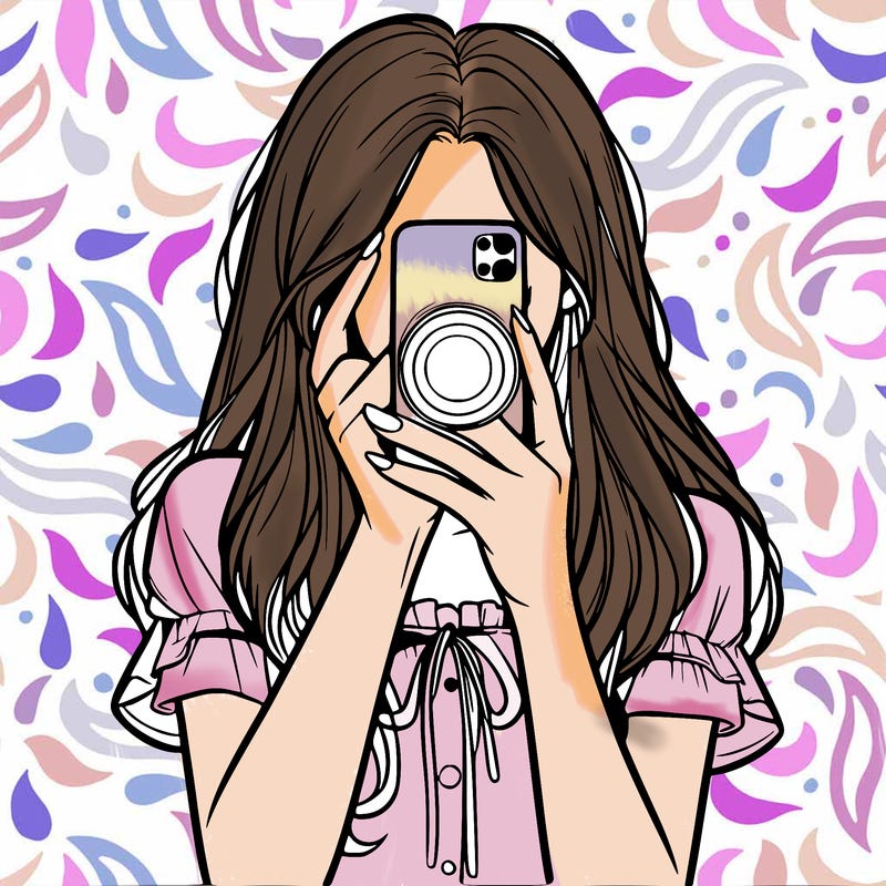 a realistic girl holding her phone taking pictures