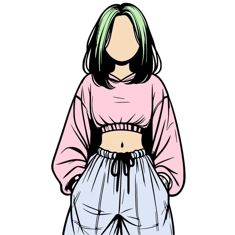 realistic girl faceless with baggy pants and a crop top