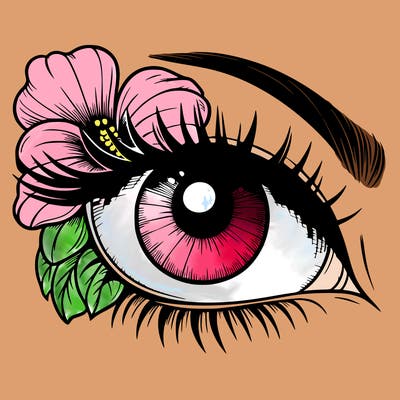 realistic eye with flower