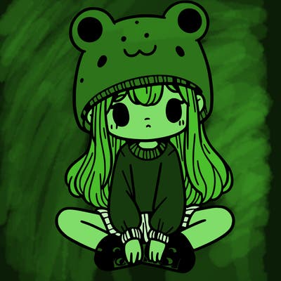 a girl wearing a frog hat and some frog socks