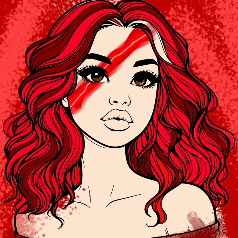 realistic girl with wavy hair and lips