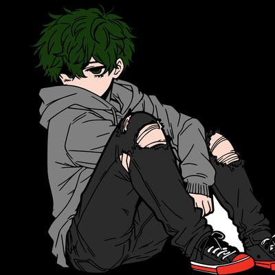 a male hoddie ripped jeans messy hair anime