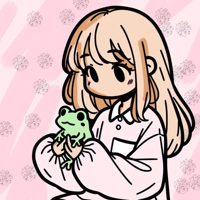 girl with long hair and a oversized shirt. and she is holding a frog