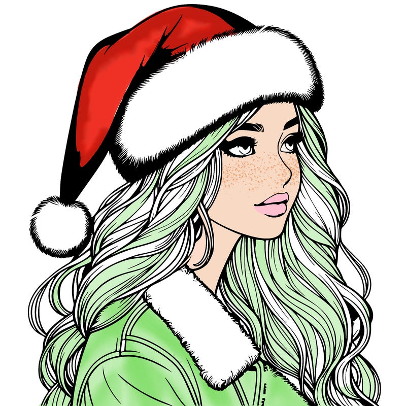realistic girl in santa hat