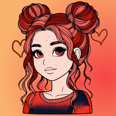 realistic girl with two buns in her hair