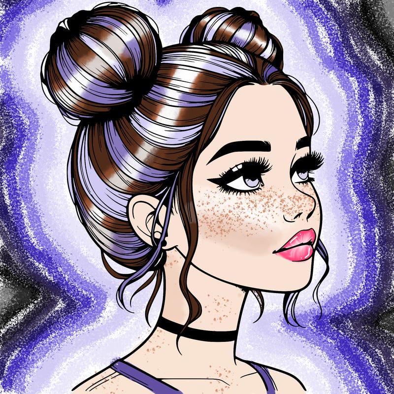 realistic girl with buns on the top of her head