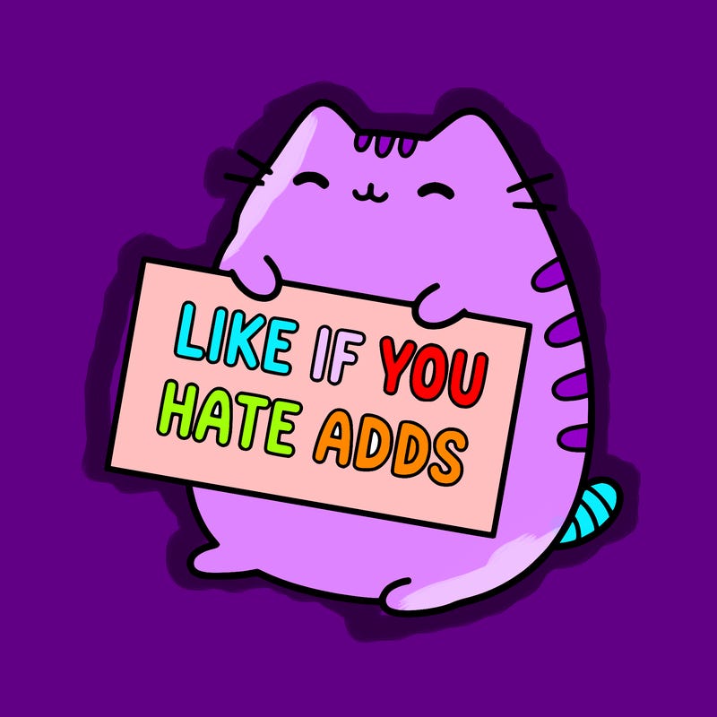 a kawii pusheen cat holding a sign that says like if you hate adds
