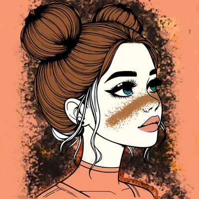 realistic girl with buns on the top of her head