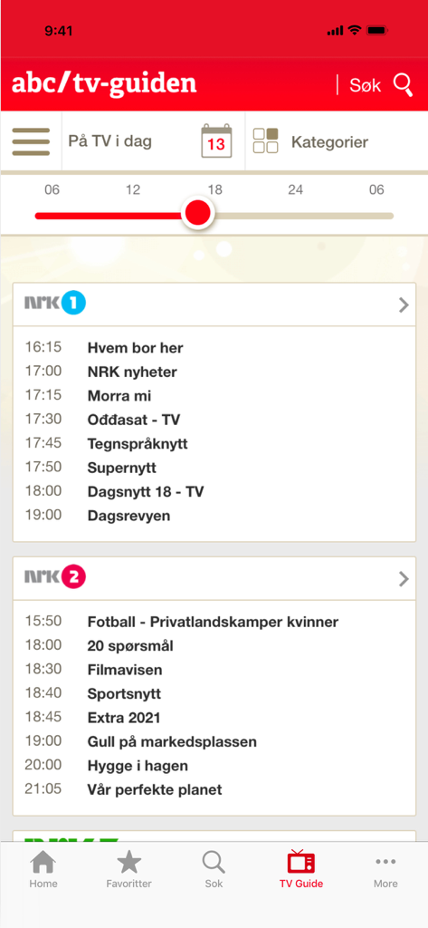 Startsiden - Horaire du guide TV pour les chaînes norvégiennes NRK1 et NRK2 dans l'application Startsiden