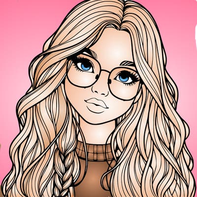 girl with long hair and freckles and glasses realistic