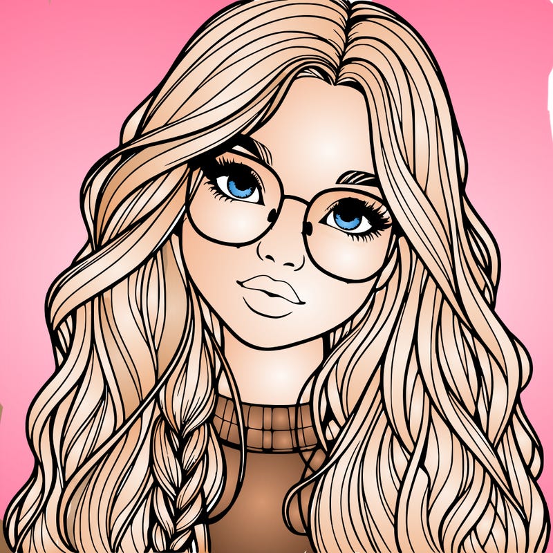girl with long hair and freckles and glasses realistic