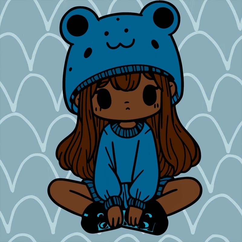 a girl wearing a frog hat and some frog socks