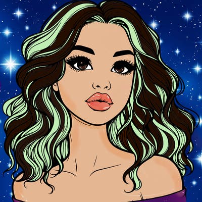 realistic girl with wavy hair and lips