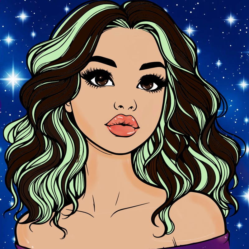 realistic girl with wavy hair and lips