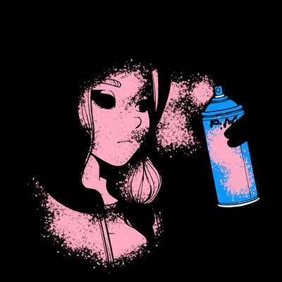a realistic girl, spray painting