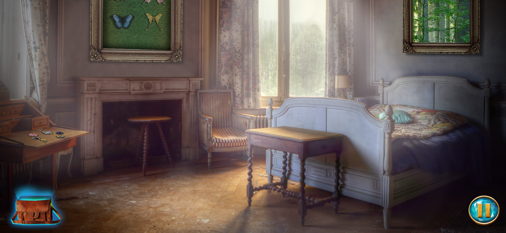 Atmospheric bedroom interior in a mystery point and click game
