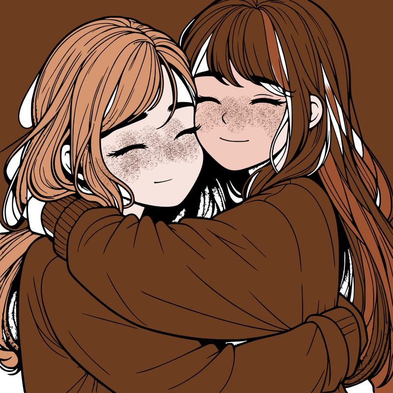 realistic two girls hugging
