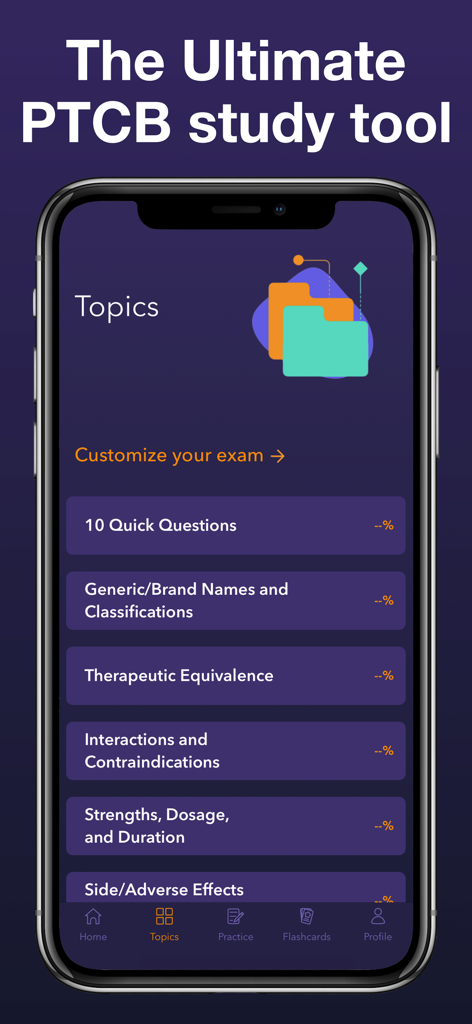 PTCB & PTCE Test Prep 2026 - Pharmacy technician certification exam study topics menu in the PTCB test prep app