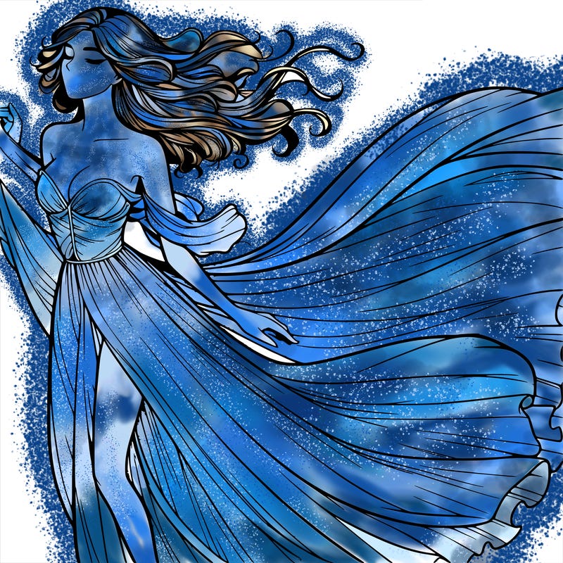 realistic woman in dress flowing the the wind