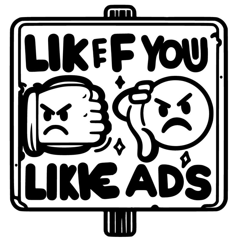 sign that says like if you don’t like ads with a👎 and a😡
