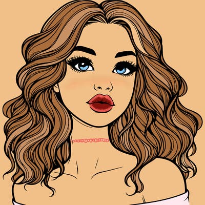 realistic girl with wavy hair and lips