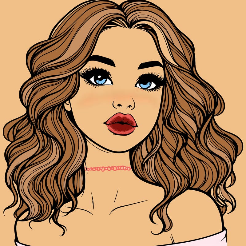 realistic girl with wavy hair and lips