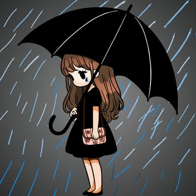 lonely girl holding black umbrella