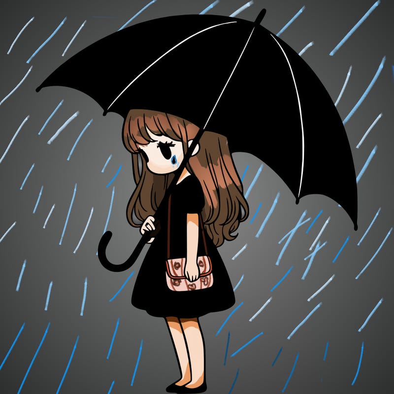 lonely girl holding black umbrella