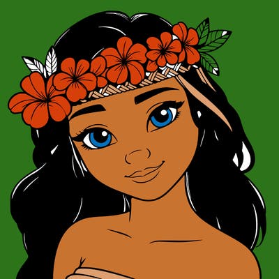 a realistic hawaiian girl with a head band of flowers on her head