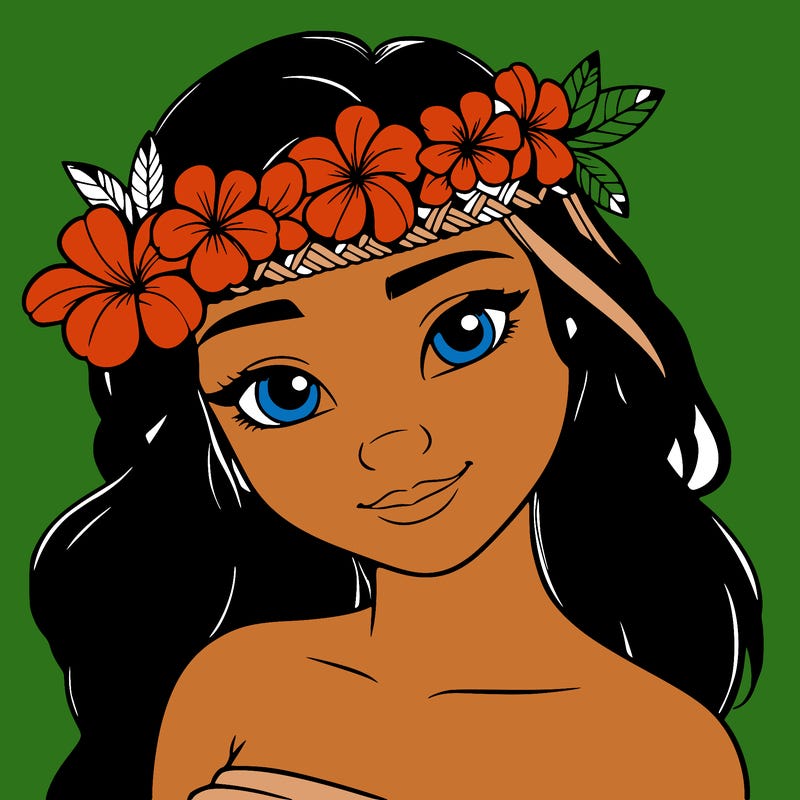 a realistic hawaiian girl with a head band of flowers on her head