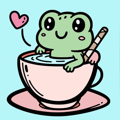 cute frog in a tea cup