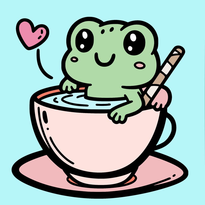 cute frog in a tea cup