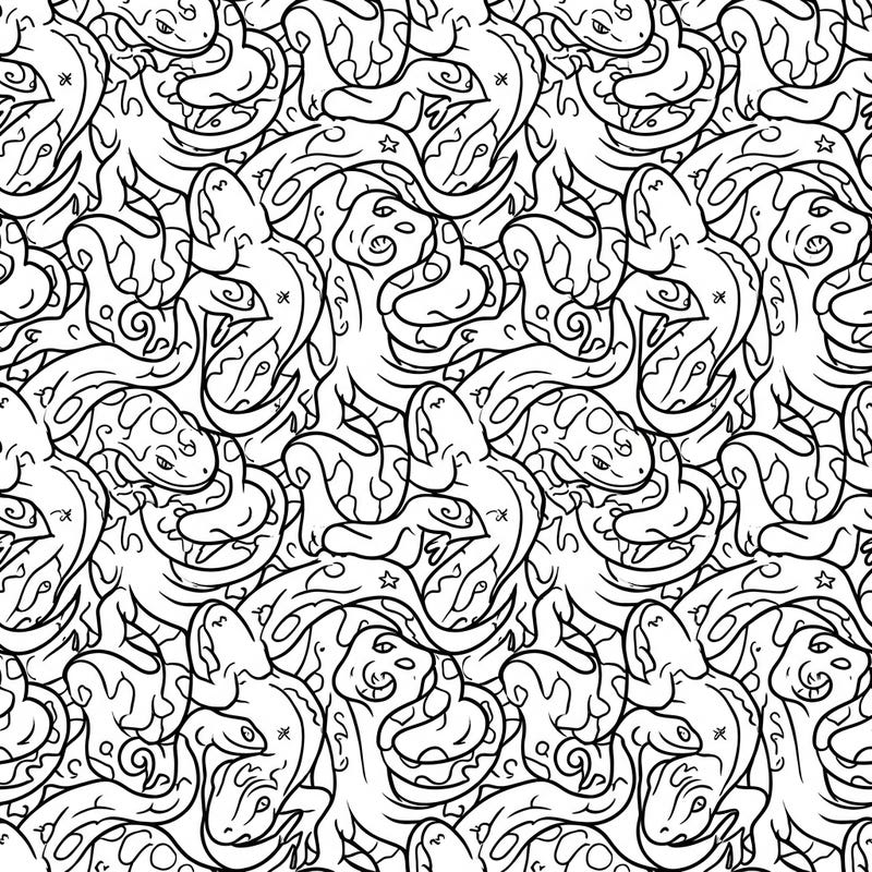 Unleash your child's creativity with this captivating reptile tessellation coloring page, specially designed for kids aged 4-8. Featuring an engaging pattern of interlocking lizards and snakes, it promises hours of artistic fun.